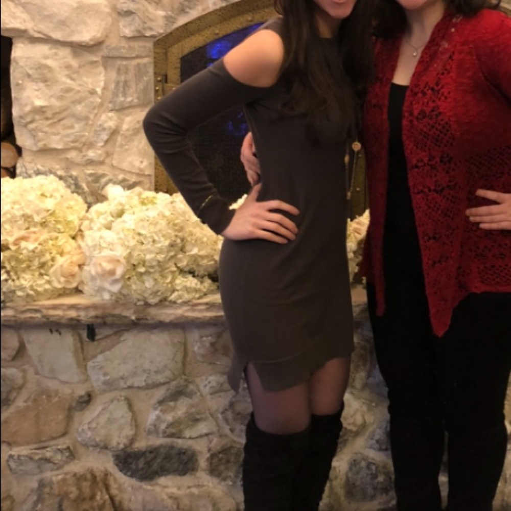 Ruby Moon Cold Shoulder Forest Green Sweater Dress - image 6